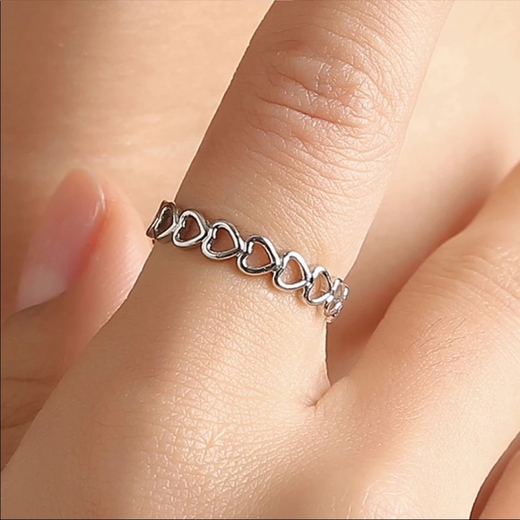 Jewelry - Silver Colour Hollowed-out Heart Shape Open Ring